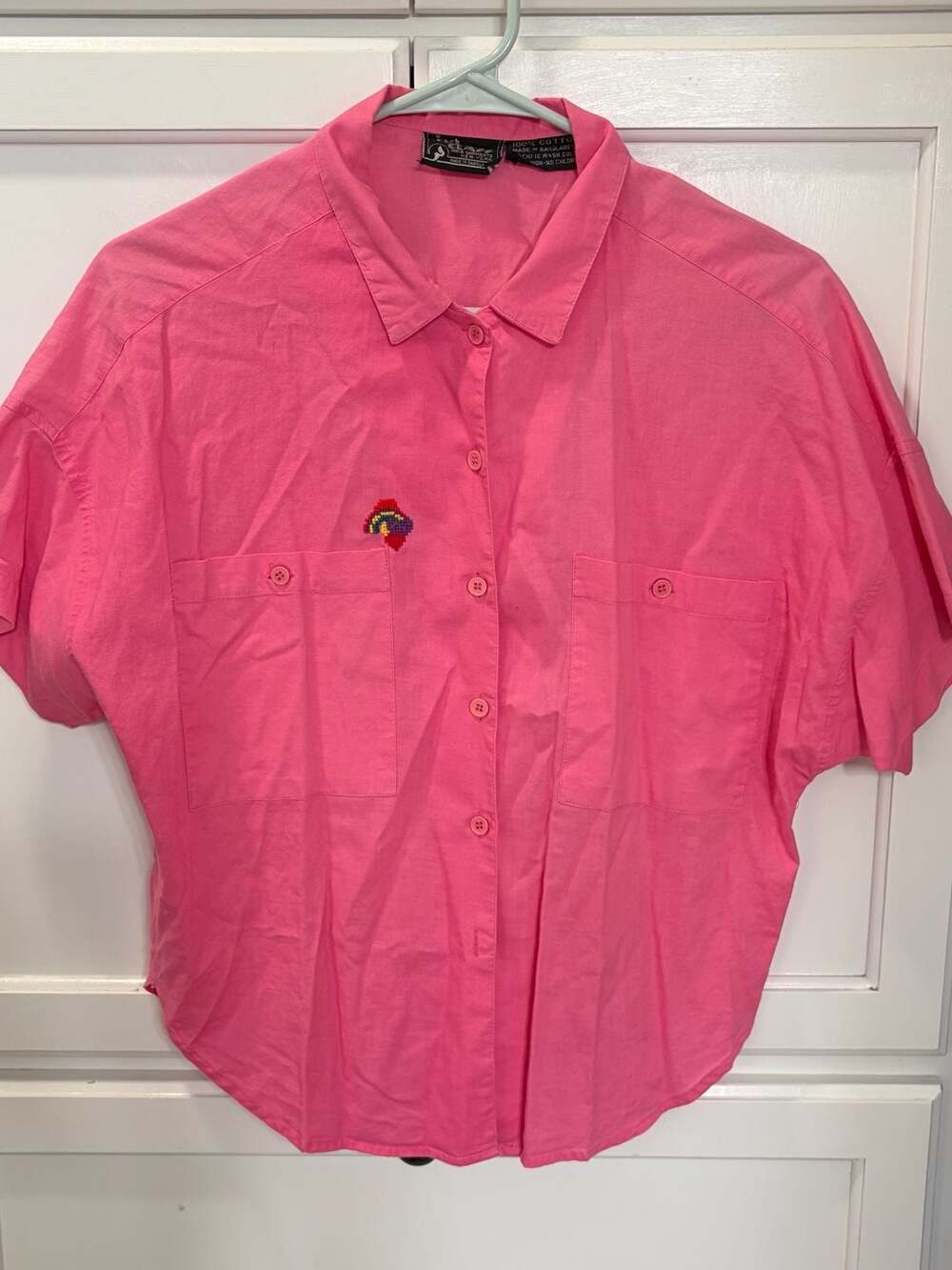 Class India Garments Vintage Hot Pink Shirt Pride Embroidered Rainbow, M